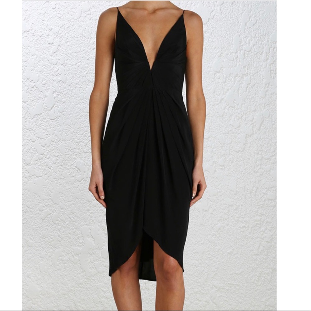 Zimmerman Silk V Tuck Dress Black Size 0 Zipper